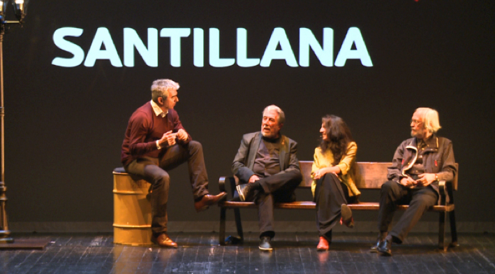 Carles Francino y los autores Jordi Sierra i Fabra, Vanesa Pérez Saquillo y Joan Manuel Gisbert