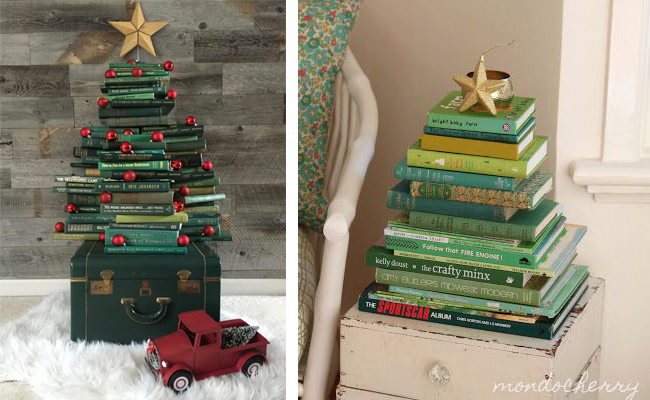 Árboles de navidad con libros verdes